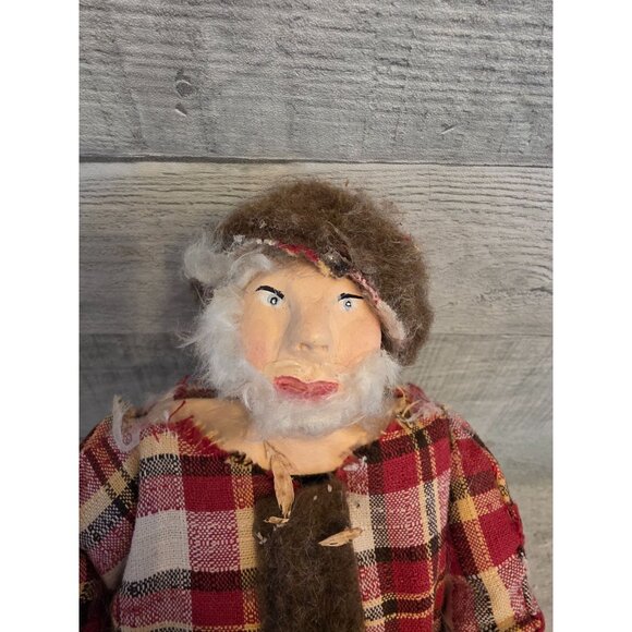 Handmade Vintage Christmas Shepherd Doll Plaid Wool Collectible Folk Art Shelf S - Picture 4 of 7